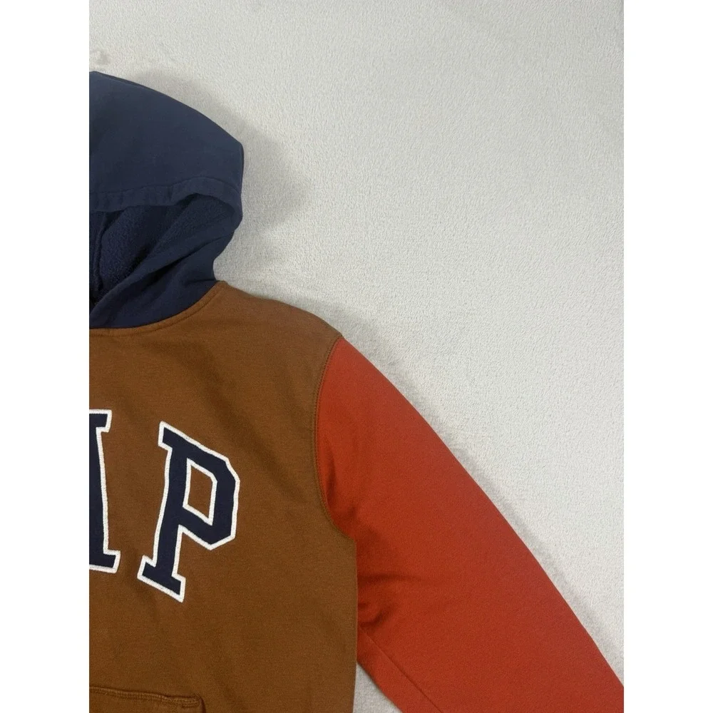 GAP Kids Color Block Logo Pullover Hoodie Boys XL Brown Red Blue Sweatshirt